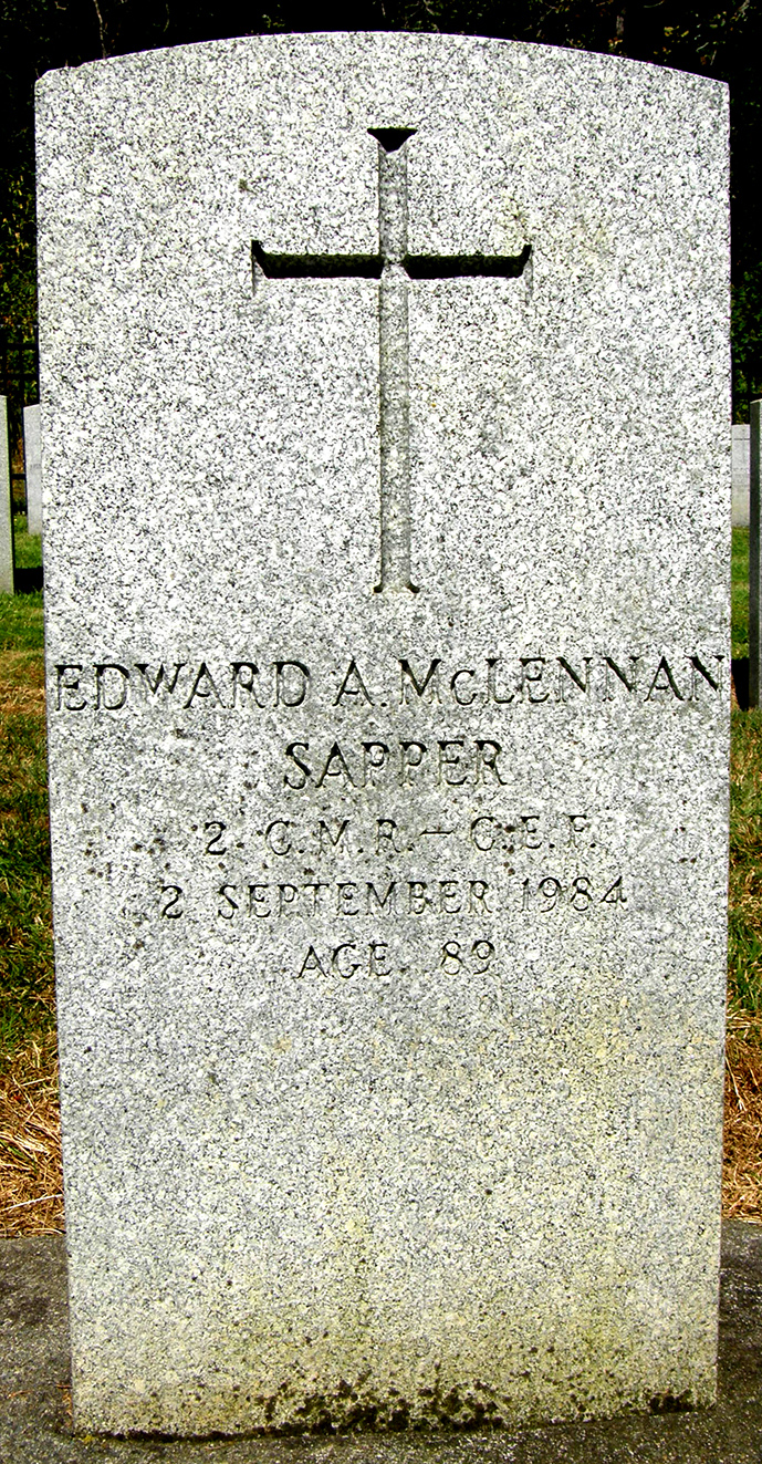 Photo of headstones/Edward A McLennan d1984 hdstn Esquimalt vet cem BC